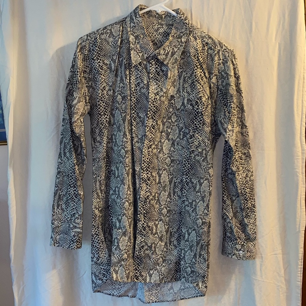Snake skin print button down top. Size Small